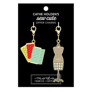 Mannequin and Fabric Bolts Enamel Zipper Pulls (Set of Two) Cathe Holden